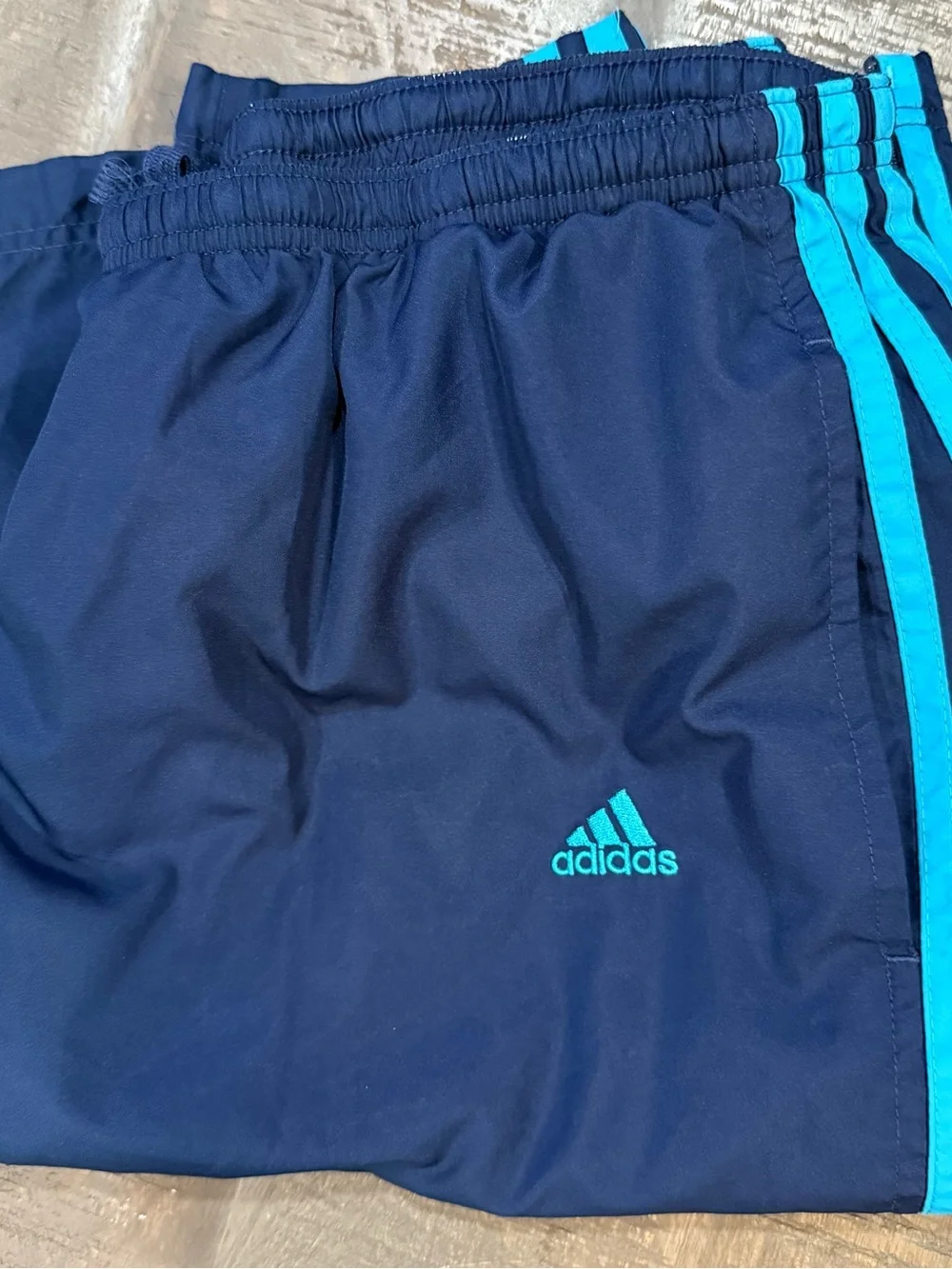 adidas Navy Joggers with Turquoise Side Stripes